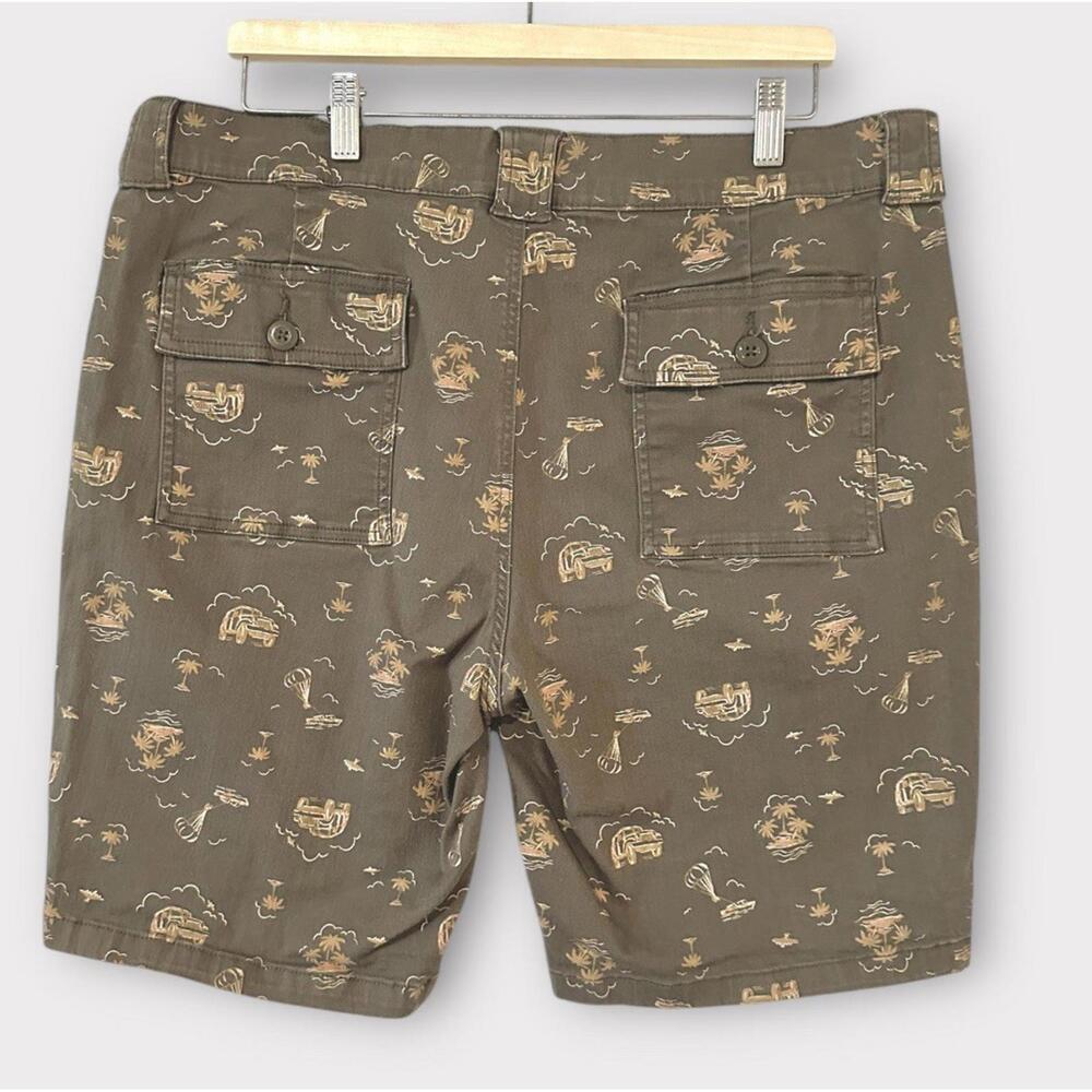 Mutual Weave Mens Graphic Shorts Green Brown Palm Trees Beach Flat Front Size 38 - Picture 4 of 12